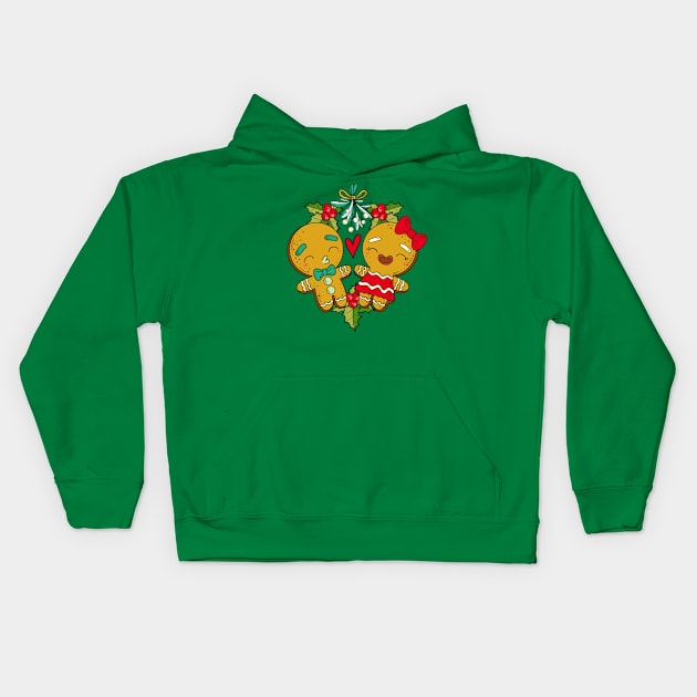 Mistletoe Gingerbread Christmas Reef Kids Hoodie by Nova5